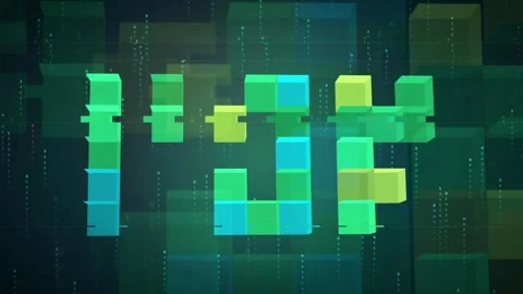 Abstract Digital Data Visualization with Floating Green 3D Cubes and Glowing Vidéo 341833057