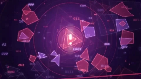 Abstract digital data visualization with floating geometric shapes and binary Stock Footage 341833357