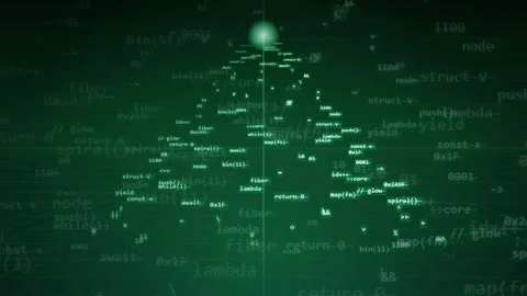 Abstract Digital Data Visualization with Floating Green Code and Binary Video stock 343160551