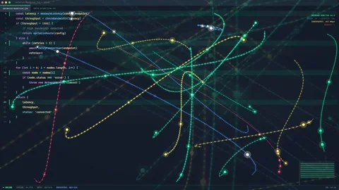 Abstract Digital Data Visualization with Flowing Glowing Lines and Programming 스톡 동영상 340117898