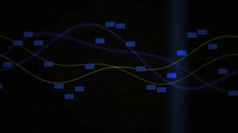 Abstract Digital Data Visualization with Flowing Wave Lines and Floating Nu.. Stock Footage 341779283