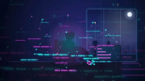 Abstract digital data visualization with flowing code and network connections Stock Footage 341833078
