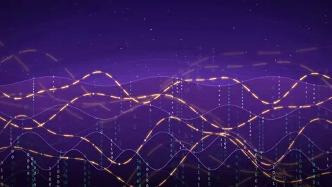 Abstract digital data visualization with flowing golden waves and binary code Stock-Footage 343157219