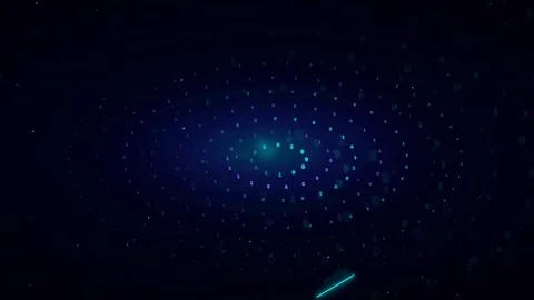 Abstract Digital Data Visualization with Glowing Blue Particles and Neon Light Stockbeeldmateriaal 336774469