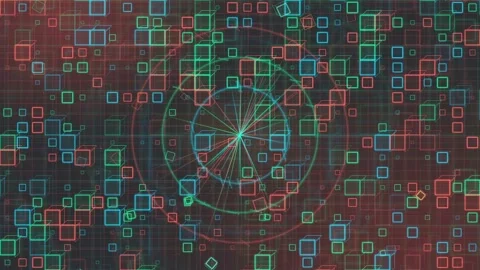 Abstract Digital Data Visualization with Glowing Geometric Squares and Circular Stock Footage 339316625