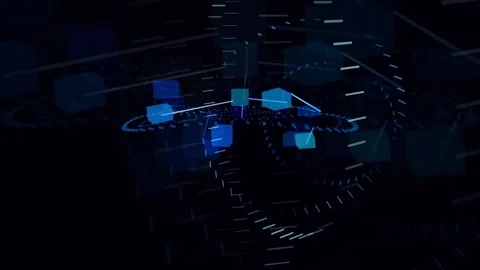 Abstract Digital Data Visualization with Glowing Blue Cubes and Floating Stock Footage 339318127