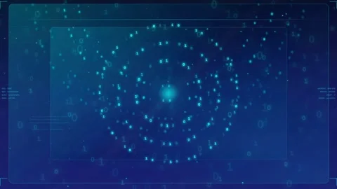 Abstract Digital Data Visualization with Glowing Blue Particles and Binary Code Stock Footage 339319376