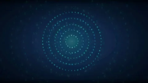 Abstract Digital Data Visualization with Glowing Blue Binary Code Circles on Stock Footage 339321680