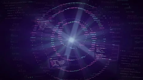 Abstract Digital Data Visualization with Glowing Purple Concentric Circles and Stock Footage 339967358