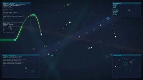Abstract Digital Data Visualization with Glowing Sine Wave and Floating Code on Stock Footage 340119113