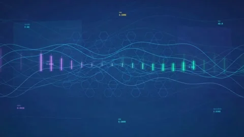 Abstract Digital Data Visualization with Glowing Waveforms and Hexagonal Grid 库存影片 340403117