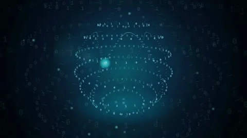 Abstract digital data visualization with glowing binary code particles forming 動画素材 341823449