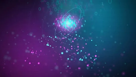 Abstract Digital Data Visualization with Glowing Particles and Binary Code in Video stock 341834524