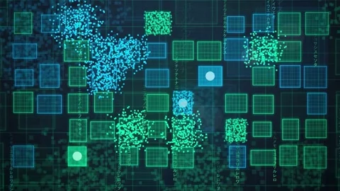Abstract digital data visualization with glowing blue and green geometric nodes 動画素材 343155666