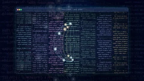 Abstract digital data visualization with glowing network nodes and scrolling 動画素材 343160801
