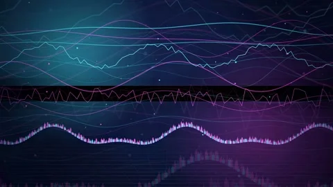 Abstract digital data visualization with glowing neon wave lines and frequency 스톡 동영상 343428197