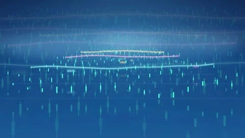 Abstract digital data visualization with glowing blue lines and floating 스톡 동영상 343441323