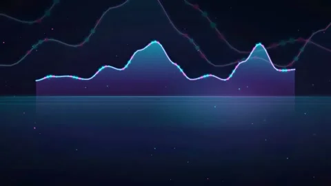Abstract digital data visualization with glowing blue and purple wave lines on Stock Footage 343863426