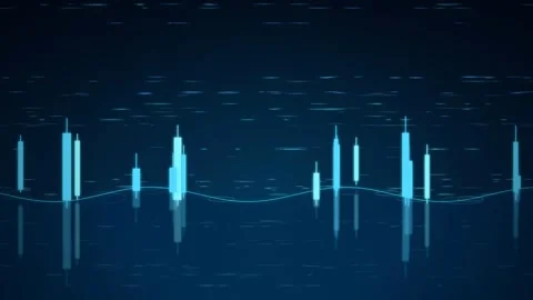 Abstract Digital Data Visualization with Glowing Blue Bars and Waveform on Dark Stock Footage 344774996