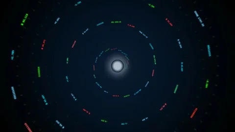 Abstract digital data visualization with glowing concentric circles and Stock Footage 344775593