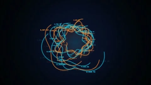 Abstract Digital Data Visualization with Glowing Blue and Orange Lines Swirling Stock Footage 344775687