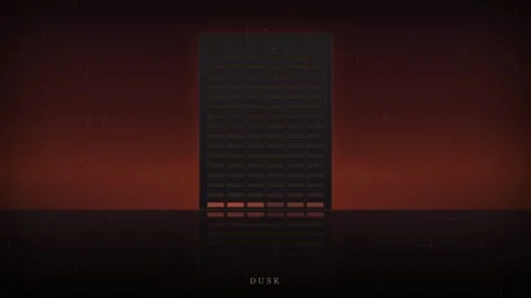 Abstract Digital Data Visualization with Glowing Orange Blocks on Dark Red Stock Footage 344775843