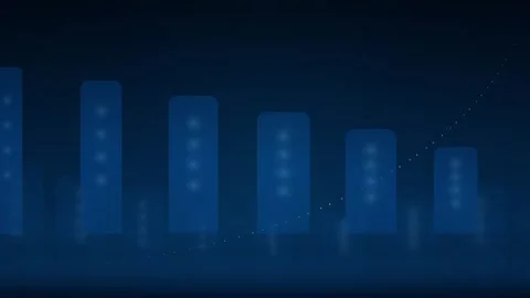 Abstract digital data visualization with glowing blue bars and graph lines Stock Footage 346001336