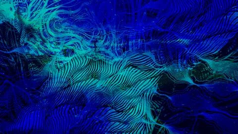 Abstract digital data visualization graphic showing dynamic blue and turquoise Illustrazione stock
