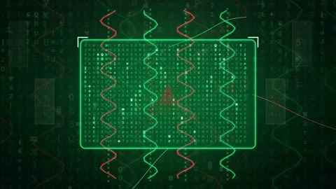 Abstract digital data visualization with green binary code and glowing red Stock-Footage 343161085