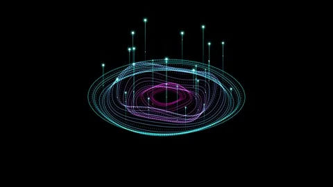 Abstract digital data visualization with holographic circles and glowing pa.. Vidéo 345041287