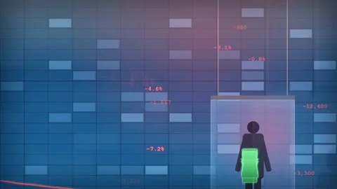Abstract Digital Data Visualization with Human Silhouette and Financial Growth 스톡 동영상 343447910