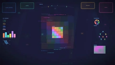 Abstract Digital Data Visualization Interface with Colorful Treemap Charts and 库存影片 340026682