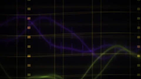 Abstract Digital Data Visualization with Oscillating Waveforms and Grid Lines Stock Footage 341779353