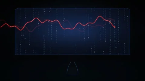 Abstract Digital Data Visualization with Red Fluctuating Graph Line on Dark Stock Footage 344774708