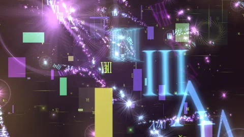 Abstract Digital Data Visualization With Roman Numbers Fireworks Stock-Footage 333682867