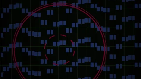 Abstract digital data visualization with rotating red radar scanner on dark.. Stock Footage 334443483