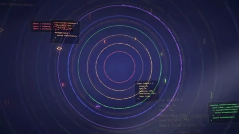 Abstract Digital Data Visualization with Rotating Concentric Circles and Stock Footage 339954764