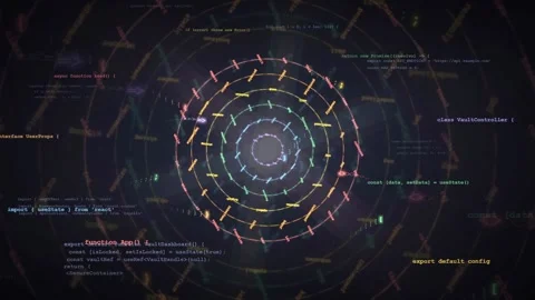 Abstract Digital Data Visualization with Rotating Circular HUD Interface and Stock Footage 339973325