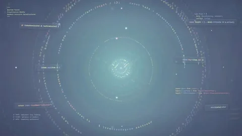 Abstract digital data visualization with rotating concentric circles and Stock Footage 339973880
