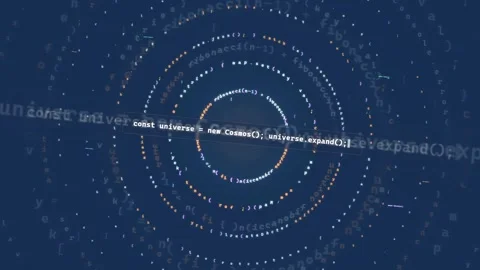 Abstract Digital Data Visualization with Rotating Code Circles and Floating Video stock 339975593
