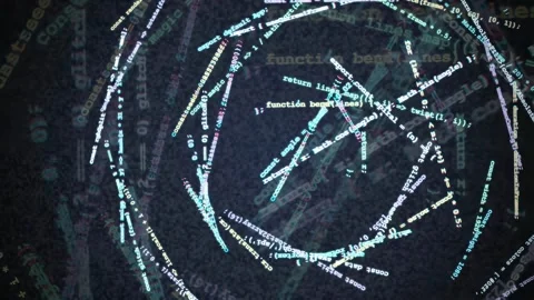 Abstract digital data visualization with rotating code elements and glowing Stock Footage 341816701