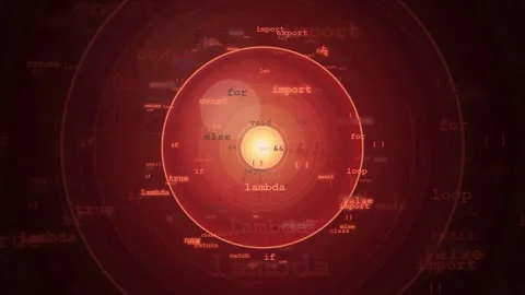 Abstract Digital Data Visualization with Rotating Red HUD Interface and Stock Footage 343161199