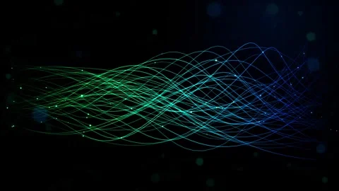 Abstract digital data wave flow with glowing light particles on black backg.. Stock Footage 345573707