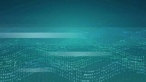 Abstract digital data wave with flowing binary code and programming symbols on Video stock 343161955