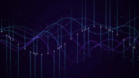 Abstract digital data wave flowing with glowing lines on dark blue background Stock Footage 346972994