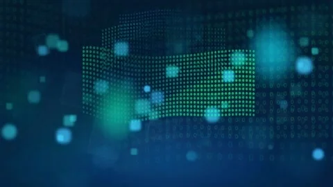 Abstract Digital Data Wave with Glowing Particles and Blue Green Light on Dark Stock Footage 336775116