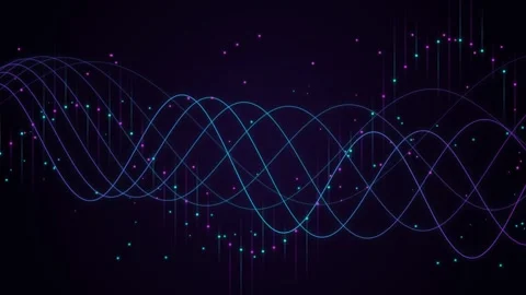 Abstract digital data wave with glowing particles flowing in dark blue space. Stock Footage 346779980