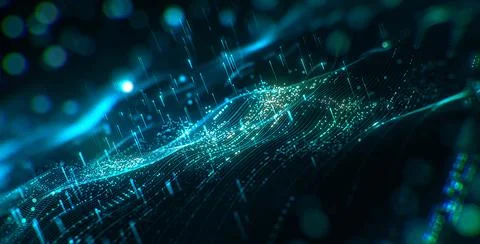 Abstract digital data wave with glowing particles Stock-Illustration