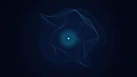 Abstract digital data wireframe flowing smoothly around glowing nucleus in .. Stock Footage 346771115