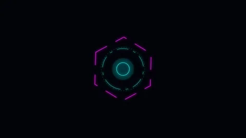 Abstract digital design featuring neon pink geometric shapes and cyan circles Vídeo Stock 338310384